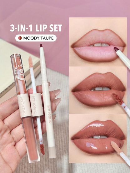 Soft 90'S Glam Lip Liner And Lip Duo Set-Moody Taupe Lip Set 3-In-1 Lip Makeup Plumping Lip Gloss Moisturizing Plant Extracts Long Lasting Liquid Lipstick Lip Makeup Brown Liquid Lipstick Brand Beauty Makeup Face Paint Cosmetic For Women Girls Per