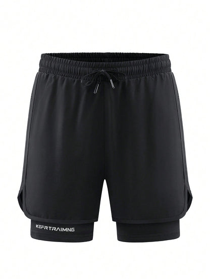 Summer Quick-Dry Running Shorts With Built-In Underwear, Boyfriend Style Men's 3/4 Training Pants For Gym Fitness