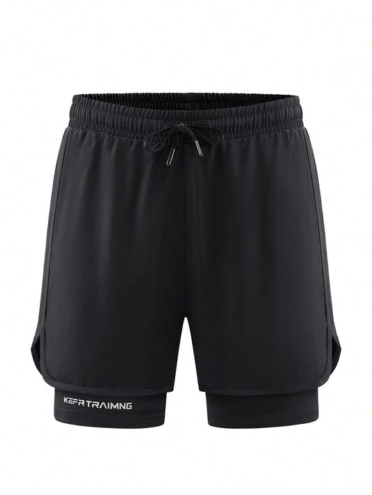 Summer Quick-Dry Running Shorts With Built-In Underwear, Boyfriend Style Men's 3/4 Training Pants For Gym Fitness