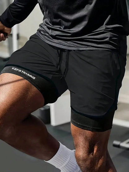 Summer Quick-Dry Running Shorts With Built-In Underwear, Boyfriend Style Men's 3/4 Training Pants For Gym Fitness