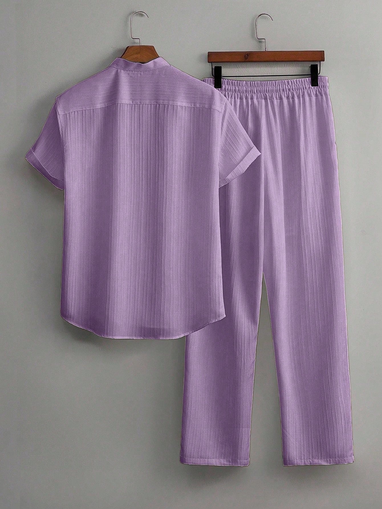 Men's Summer Solid Color Short Sleeve Single-Breasted Shirt And Pants Casual Suit,Men's Versatile Set, Heavyweight Casual Commuting Chinese Style Stand Up Collar Imitation Hemp Bamboo Knot Short Sleeved Shirt And Casual Elastic Loose Draws