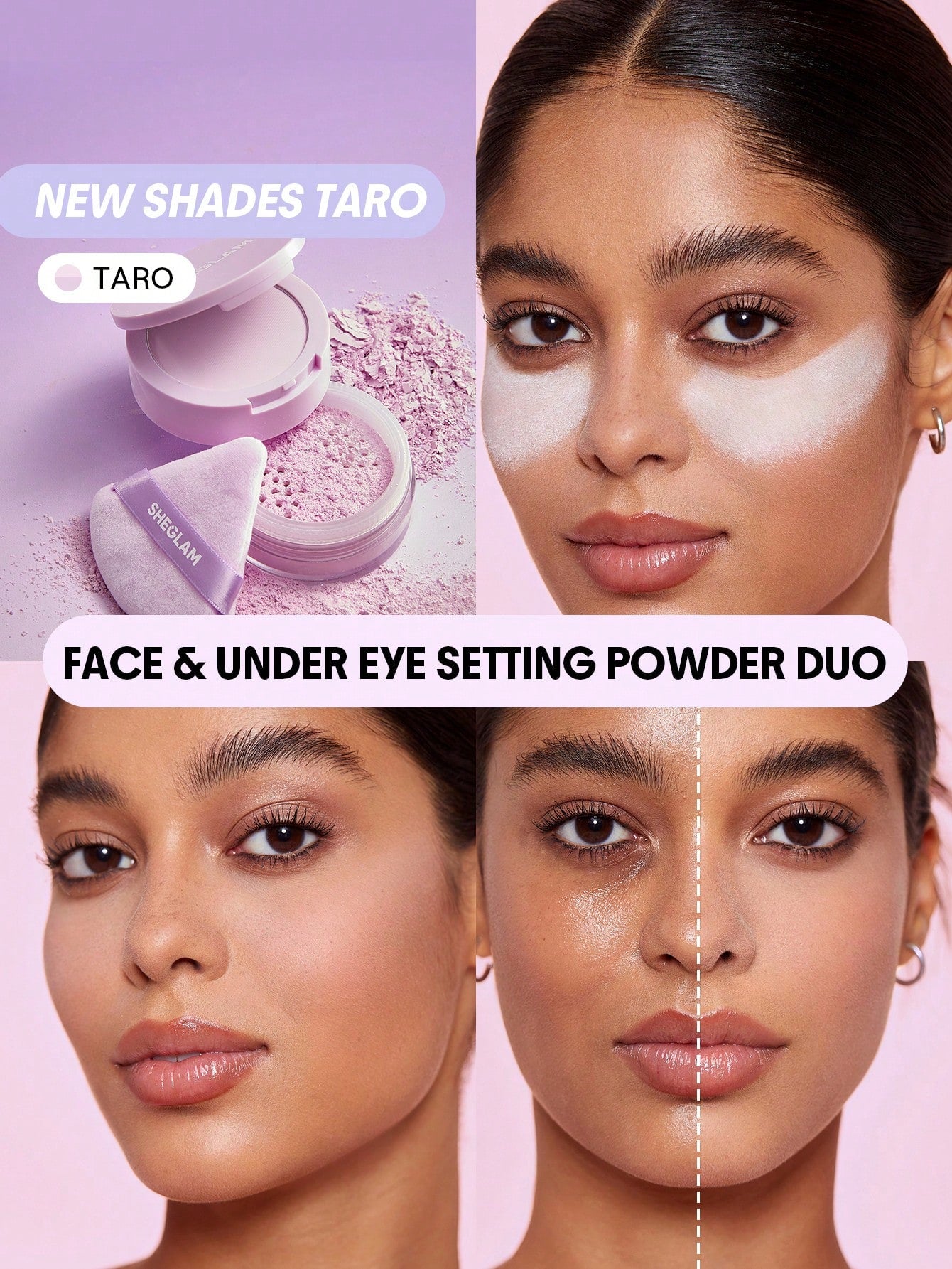 Insta-Ready Face & Under Eye Setting Powder Duo-Bubblegum 2 In 1 Pink Brightening Oil Control Loose Setting Powder  Matte Pore-Less Waterproof Long Lasting Pressed Powder Pink Powder Brand Beauty Makeup Face Paint Cosmetic For Women Girls Perfect
