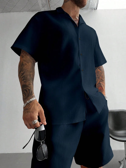 Men's 2-Piece Summer Outfit, Lightweight Breathable Cuban Linen Shirt & Drawstring Shorts Set, Old Money Style Casual Beach Wedding Party Vacation Travel Outfits, Father's Day Gifts For Husband Dad Boyfriend, Cozy Outfits