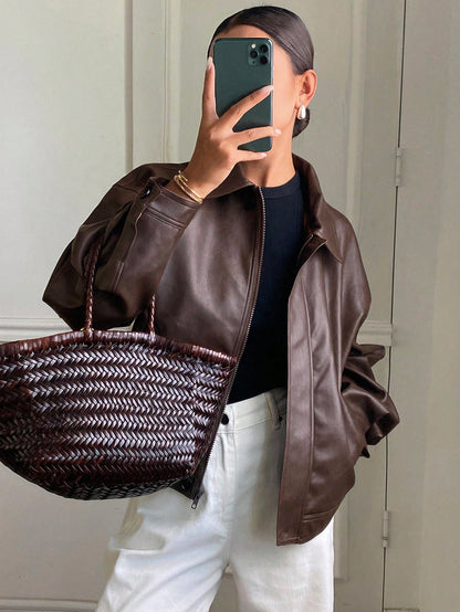 Autumn/Winter New Loose Casual Thick PU Women Regular Jacket