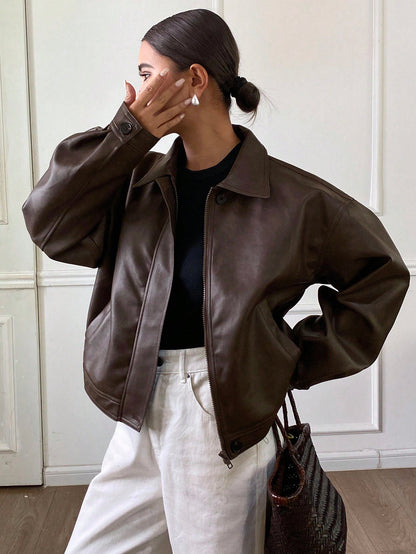 Autumn/Winter New Loose Casual Thick PU Women Regular Jacket