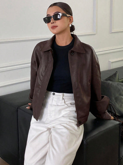 Autumn/Winter New Loose Casual Thick PU Women Regular Jacket