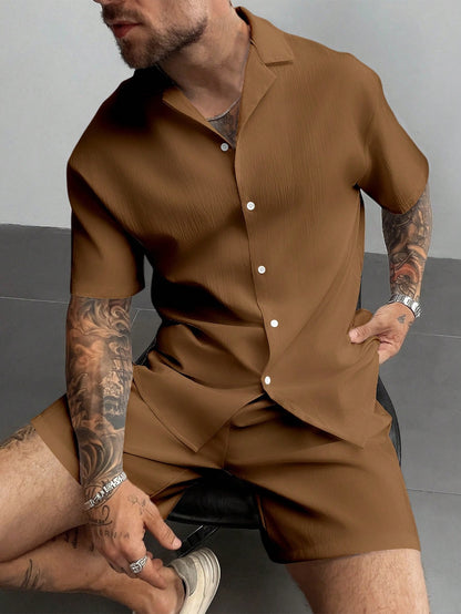 Men's 2-Piece Summer Outfit, Lightweight Breathable Cuban Linen Shirt & Drawstring Shorts Set, Old Money Style Casual Beach Wedding Party Vacation Travel Outfits, Father's Day Gifts For Husband Dad Boyfriend, Cozy Outfits