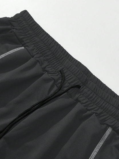 Men's Letter Print Round Neck Short Sleeve Casual T-Shirt And Drawstring Waist Shorts Set