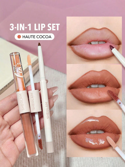 Soft 90'S Glam Lip Liner And Lip Duo Set-Moody Taupe Lip Set 3-In-1 Lip Makeup Plumping Lip Gloss Moisturizing Plant Extracts Long Lasting Liquid Lipstick Lip Makeup Brown Liquid Lipstick Brand Beauty Makeup Face Paint Cosmetic For Women Girls Per