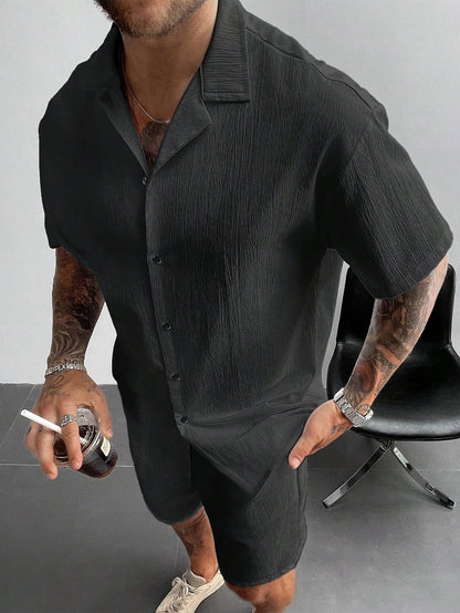 Men's 2-Piece Summer Outfit, Lightweight Breathable Cuban Linen Shirt & Drawstring Shorts Set, Old Money Style Casual Beach Wedding Party Vacation Travel Outfits, Father's Day Gifts For Husband Dad Boyfriend, Cozy Outfits