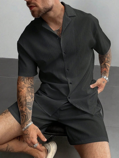 Men's 2-Piece Summer Outfit, Lightweight Breathable Cuban Linen Shirt & Drawstring Shorts Set, Old Money Style Casual Beach Wedding Party Vacation Travel Outfits, Father's Day Gifts For Husband Dad Boyfriend, Cozy Outfits