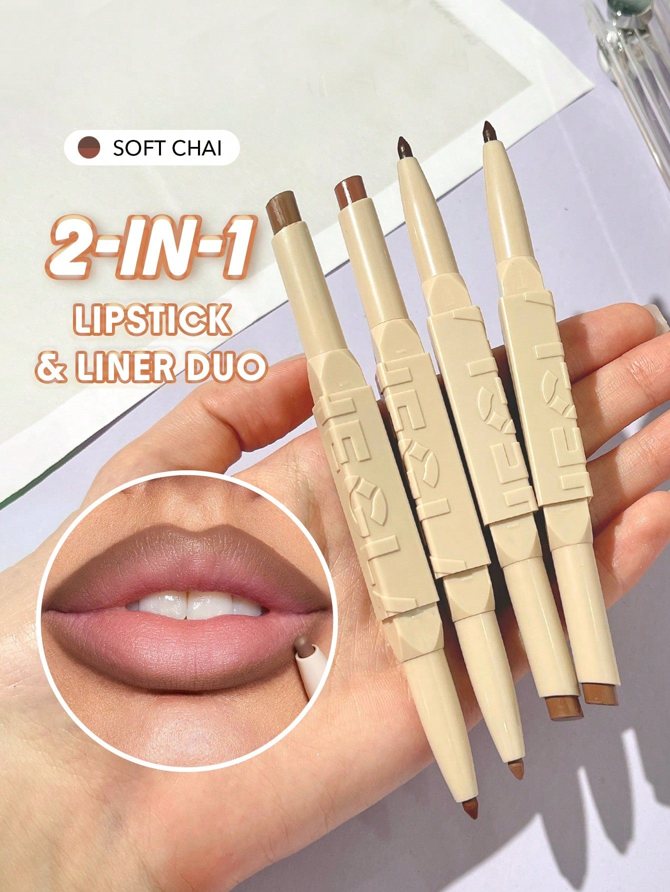 Glam 101 Lipstick & Liner Duo-Deep Caramel 2-In-1 Matte Dual-Ended Lip Liner Lipstick Pencil Highly Pigmented Long Lasting Smooth Easy To Wear Lip Makeup Pink Brown Lip Liner Brand Beauty Makeup Face Paint Cosmetic For Women Girls Perfect For Fall