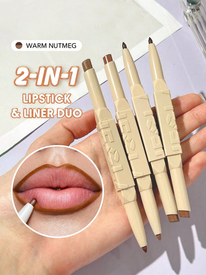 Glam 101 Lipstick & Liner Duo-Deep Caramel 2-In-1 Matte Dual-Ended Lip Liner Lipstick Pencil Highly Pigmented Long Lasting Smooth Easy To Wear Lip Makeup Pink Brown Lip Liner Brand Beauty Makeup Face Paint Cosmetic For Women Girls Perfect For Fall
