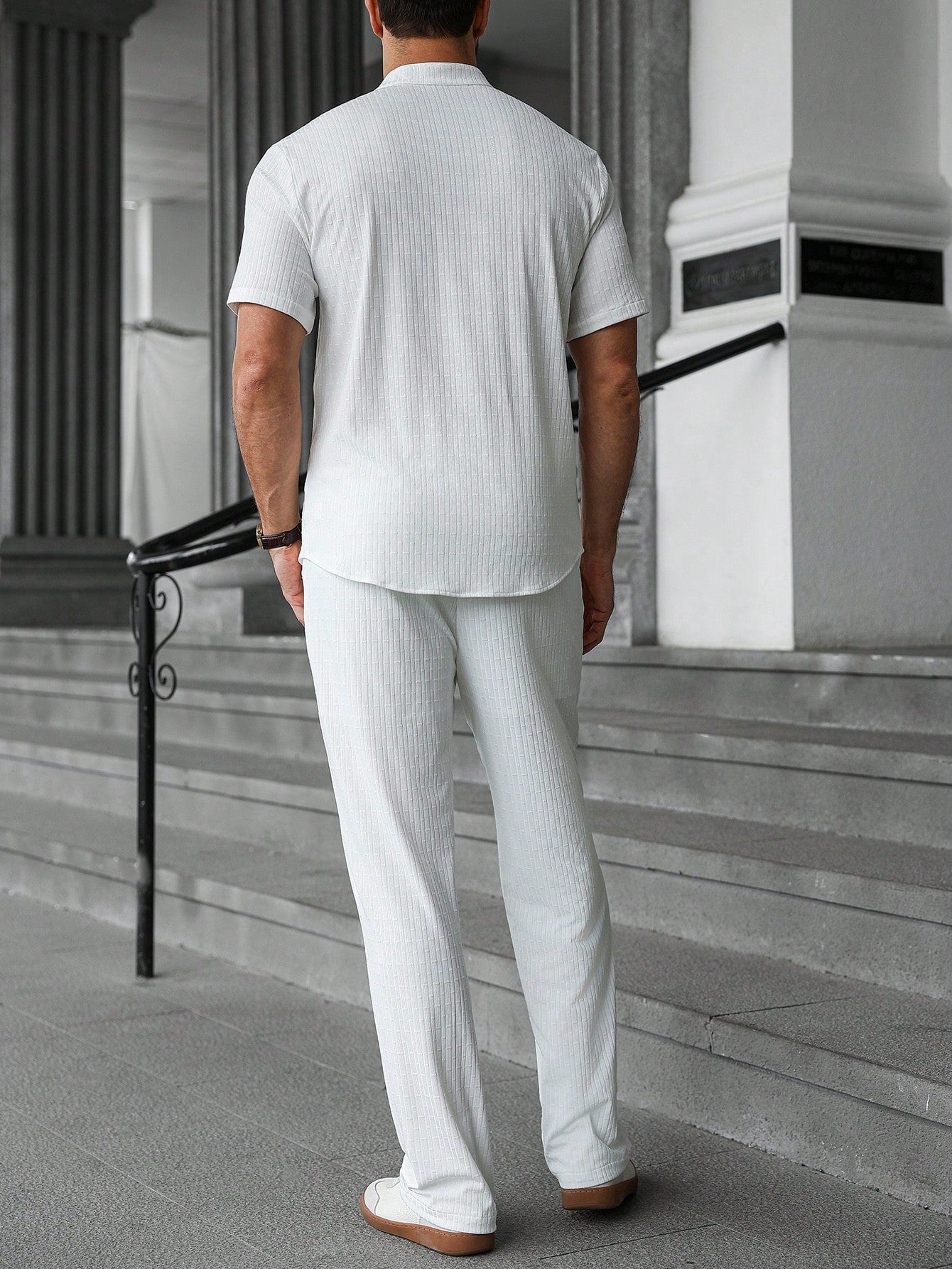 Men's Summer Solid Color Short Sleeve Single-Breasted Shirt And Pants Casual Suit,Men's Versatile Set, Heavyweight Casual Commuting Chinese Style Stand Up Collar Imitation Hemp Bamboo Knot Short Sleeved Shirt And Casual Elastic Loose Draws