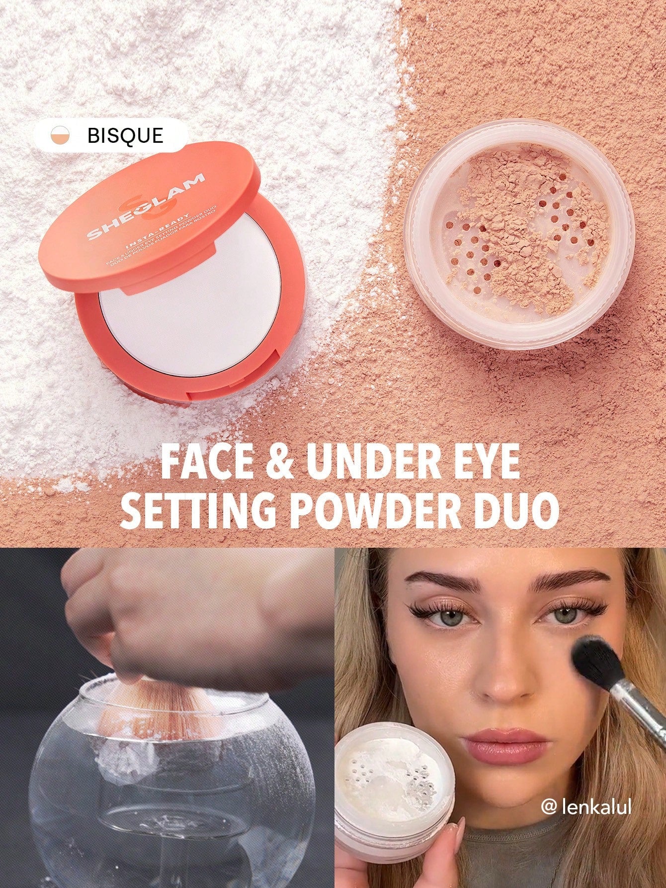 Insta-Ready Face & Under Eye Setting Powder Duo-Bubblegum 2 In 1 Pink Brightening Oil Control Loose Setting Powder  Matte Pore-Less Waterproof Long Lasting Pressed Powder Pink Powder Brand Beauty Makeup Face Paint Cosmetic For Women Girls Perfect