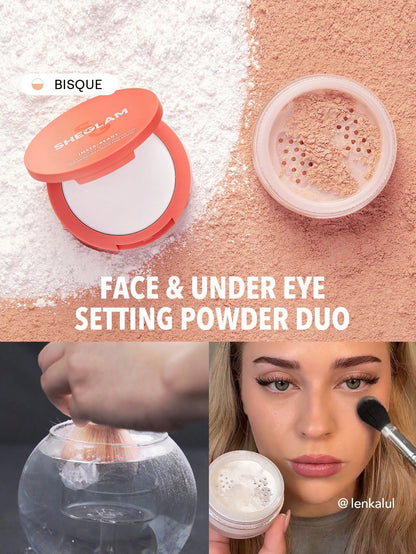 Insta-Ready Face & Under Eye Setting Powder Duo-Bubblegum 2 In 1 Pink Brightening Oil Control Loose Setting Powder  Matte Pore-Less Waterproof Long Lasting Pressed Powder Pink Powder Brand Beauty Makeup Face Paint Cosmetic For Women Girls Perfect