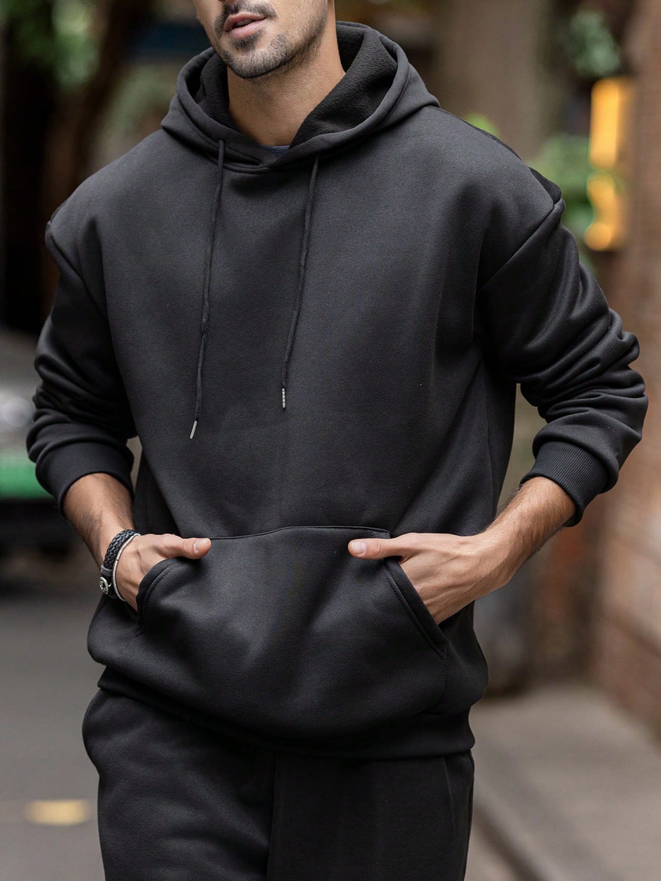 Men's Solid Color Drop Shoulder Long Sleeve Drawstring Pocket Casual Hoodie, Autumn/Winter,Back To School