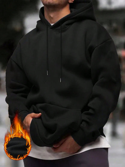 Men's Solid Color Drop Shoulder Long Sleeve Drawstring Pocket Casual Hoodie, Autumn/Winter,Back To School