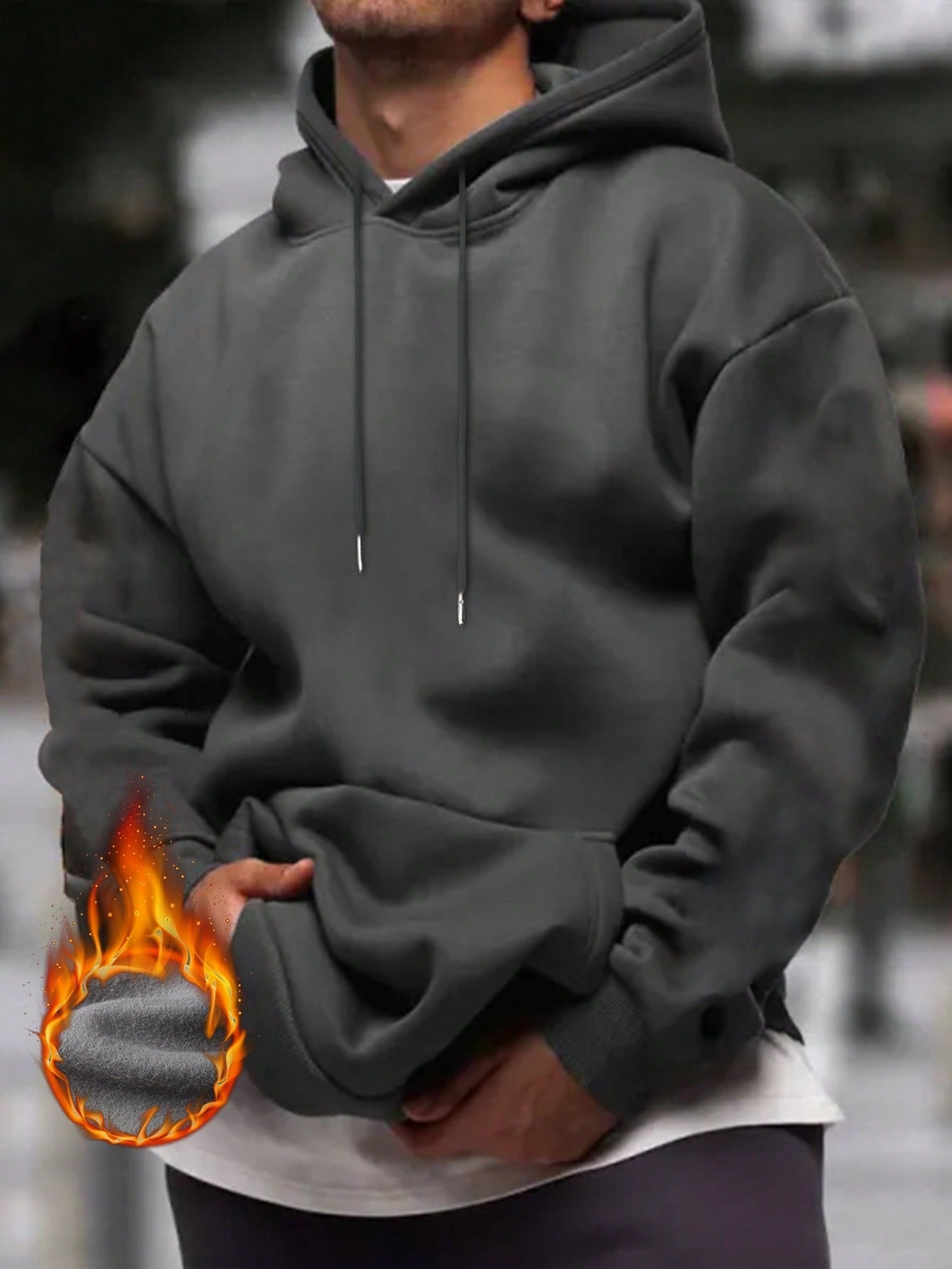 Men's Solid Color Drop Shoulder Long Sleeve Drawstring Pocket Casual Hoodie, Autumn/Winter,Back To School