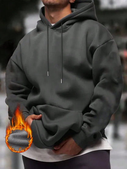 Men's Solid Color Drop Shoulder Long Sleeve Drawstring Pocket Casual Hoodie, Autumn/Winter,Back To School