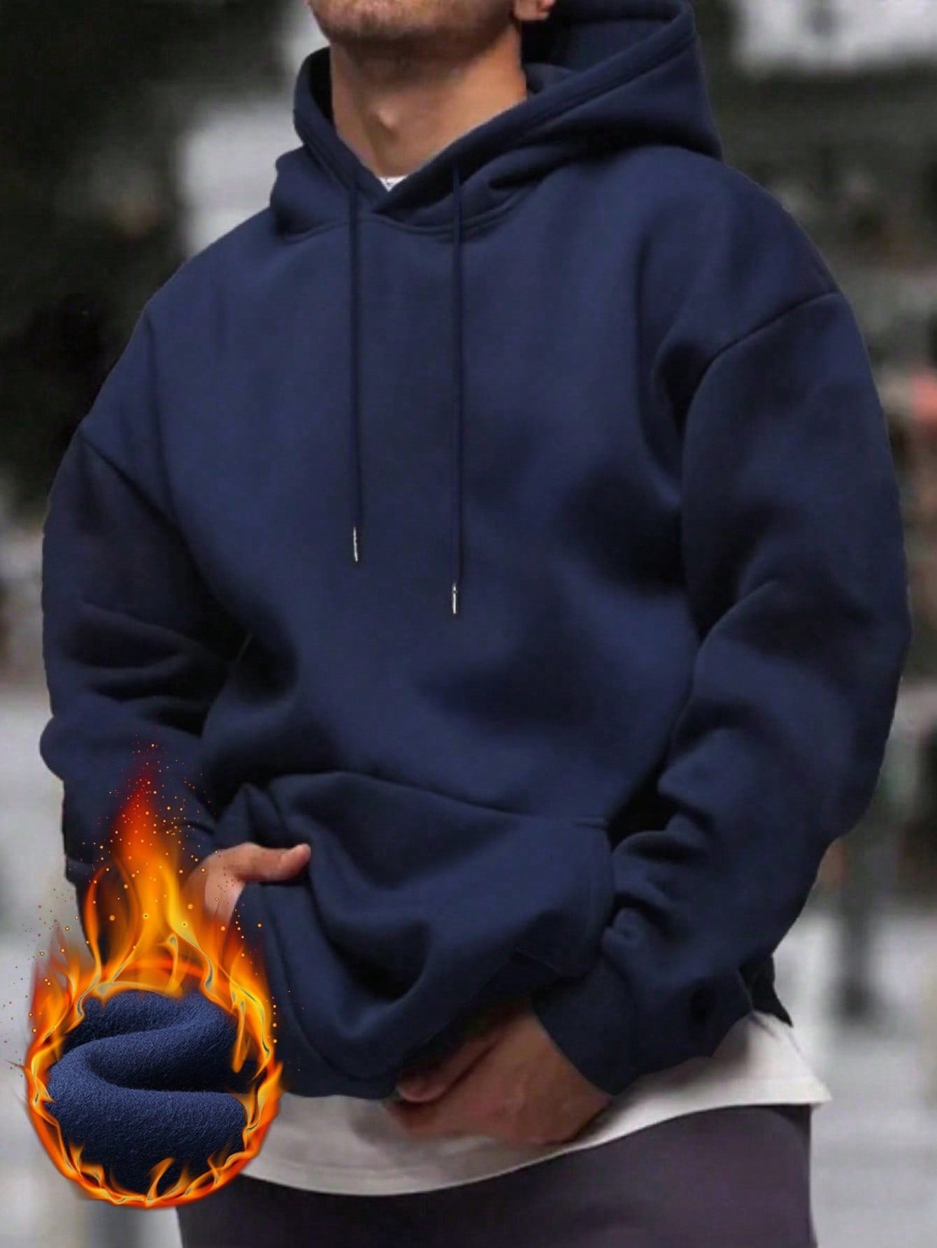 Men's Solid Color Drop Shoulder Long Sleeve Drawstring Pocket Casual Hoodie, Autumn/Winter,Back To School