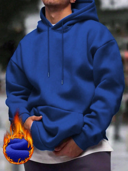 Men's Solid Color Drop Shoulder Long Sleeve Drawstring Pocket Casual Hoodie, Autumn/Winter,Back To School