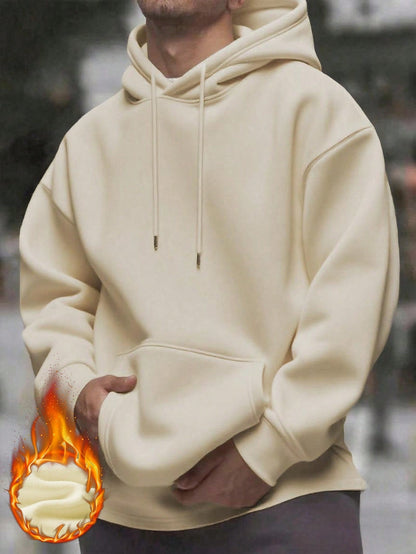 Men's Solid Color Drop Shoulder Long Sleeve Drawstring Pocket Casual Hoodie, Autumn/Winter,Back To School