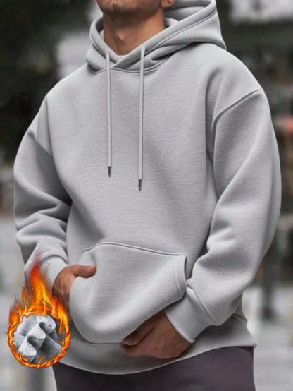 Men's Solid Color Drop Shoulder Long Sleeve Drawstring Pocket Casual Hoodie, Autumn/Winter,Back To School