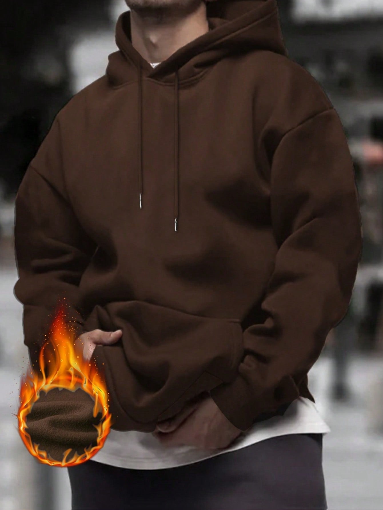 Men's Solid Color Drop Shoulder Long Sleeve Drawstring Pocket Casual Hoodie, Autumn/Winter,Back To School