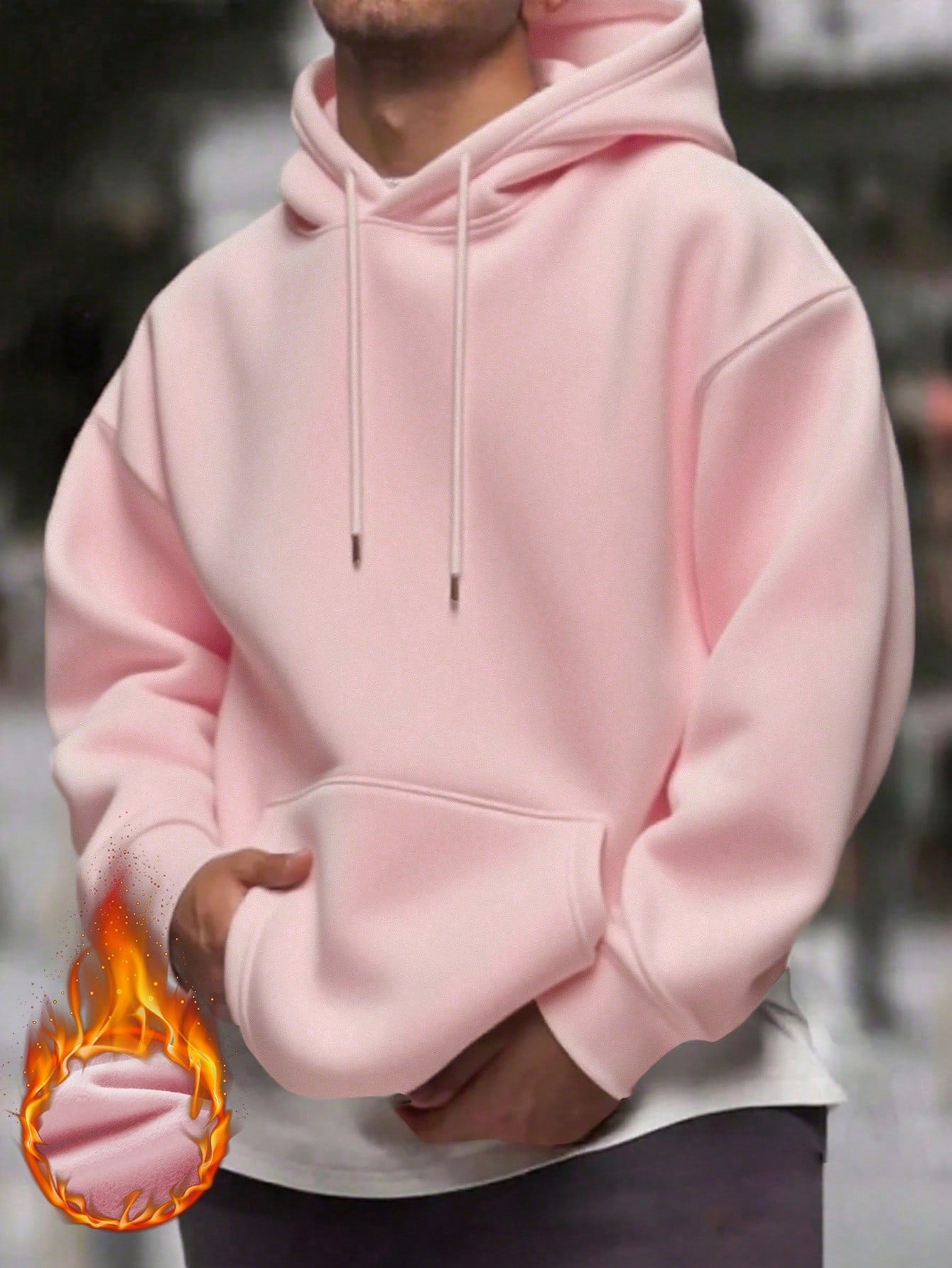 Men's Solid Color Drop Shoulder Long Sleeve Drawstring Pocket Casual Hoodie, Autumn/Winter,Back To School