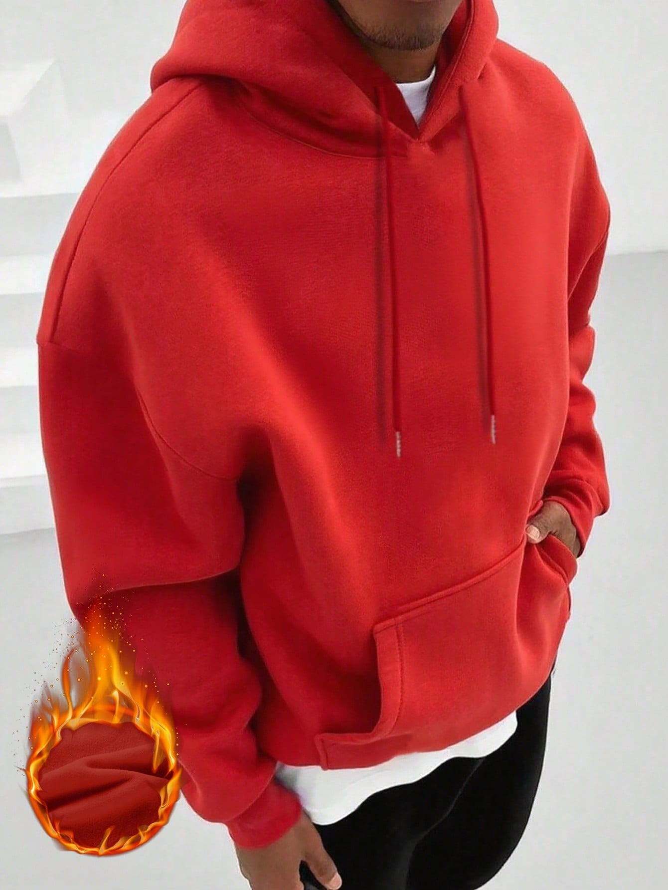 Men's Solid Color Drop Shoulder Long Sleeve Drawstring Pocket Casual Hoodie, Autumn/Winter,Back To School