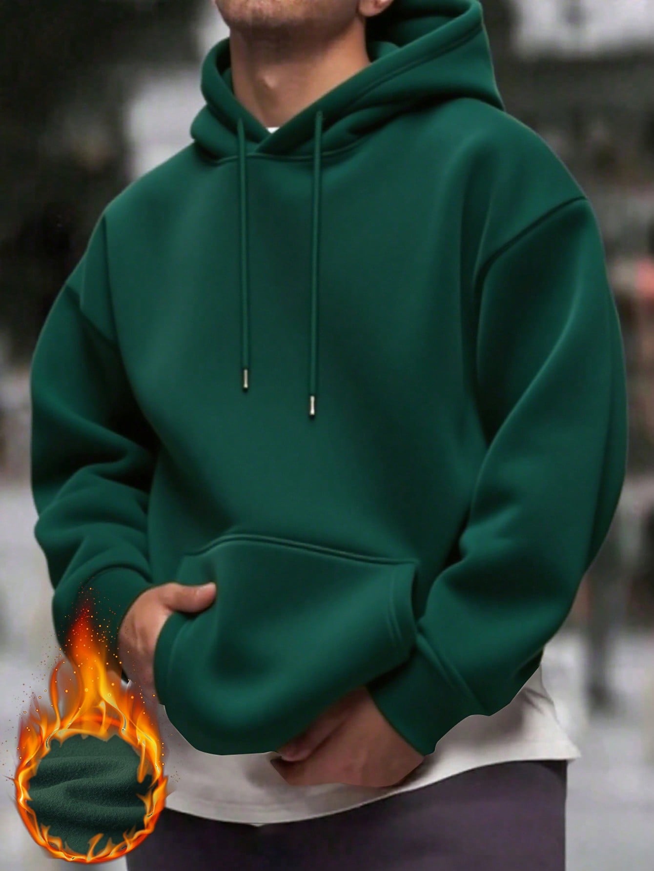 Men's Solid Color Drop Shoulder Long Sleeve Drawstring Pocket Casual Hoodie, Autumn/Winter,Back To School