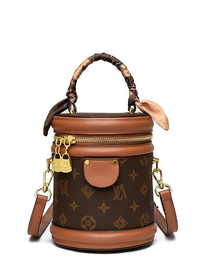 2025 Classic Printed Fashion Bucket Bag for Women Retro and Versatile Cross body Bag brown yellow