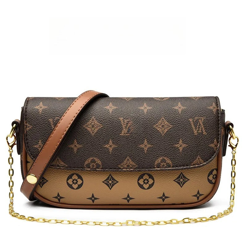 2025 New Versatile Casual Underarm Bag Classic Printed Style Handheld Small Square Bag for Women brown khaki