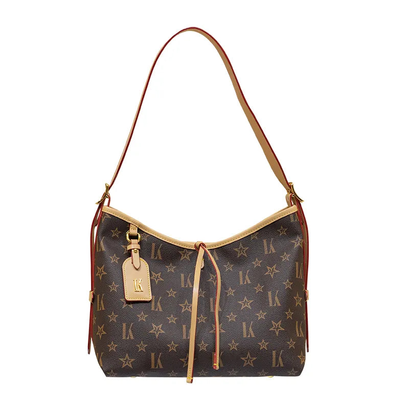 designer bag light luxury genuine leather New large capacity tote bag for commuting casual fashion vintage printed armpit bag