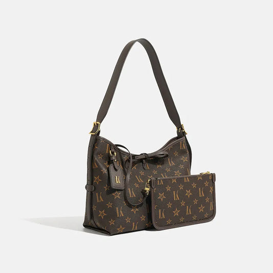 designer bag light luxury genuine leather New large capacity tote bag for commuting casual fashion vintage printed armpit bag