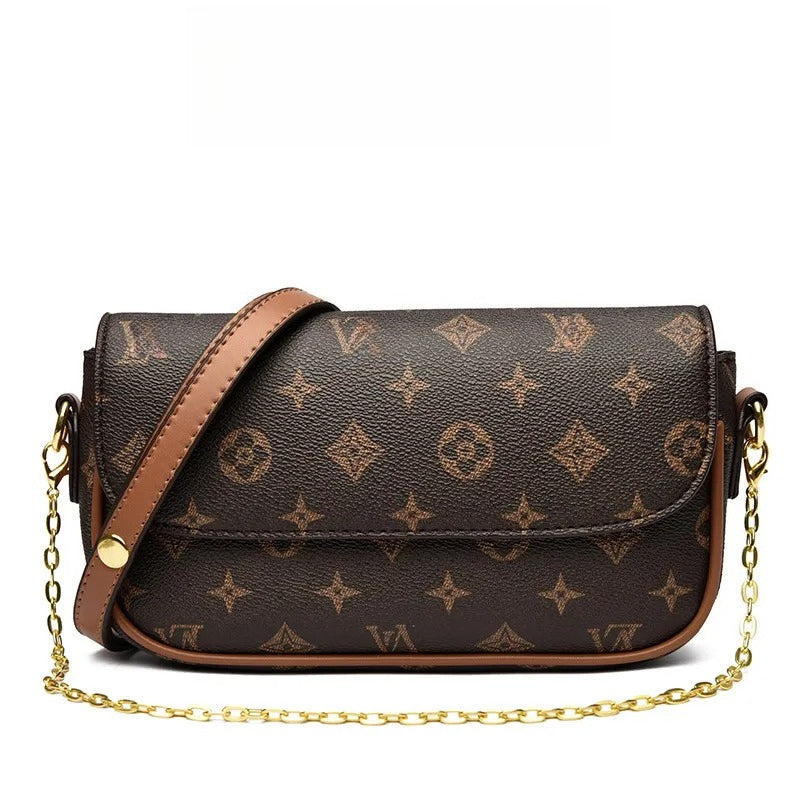 2025 New Versatile Casual Underarm Bag Classic Printed Style Handheld Small Square Bag for Women brown khaki