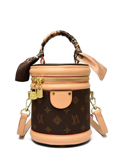 2025 Classic Printed Fashion Bucket Bag for Women Retro and Versatile Cross body Bag brown yellow