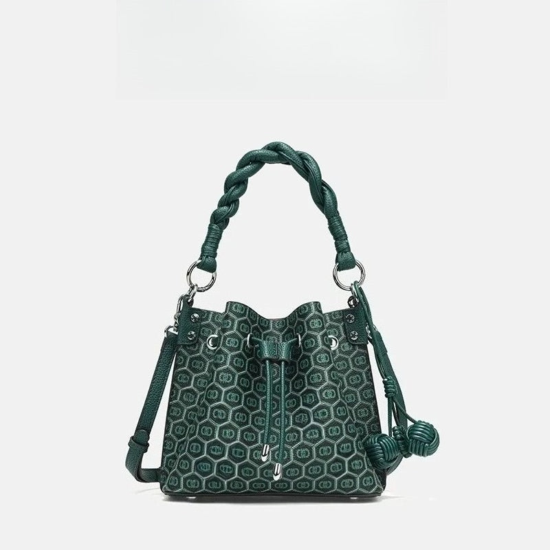 designer bag New peacock green genuine leather bucket bag simple versatile multi compartment handbag niche design hot selling womens bag