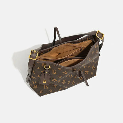 designer bag light luxury genuine leather New large capacity tote bag for commuting casual fashion vintage printed armpit bag