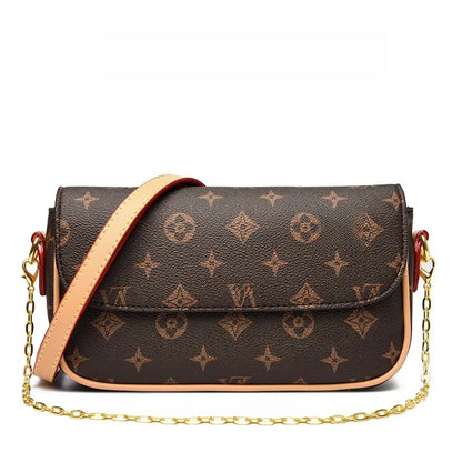 2025 New Versatile Casual Underarm Bag Classic Printed Style Handheld Small Square Bag for Women brown khaki