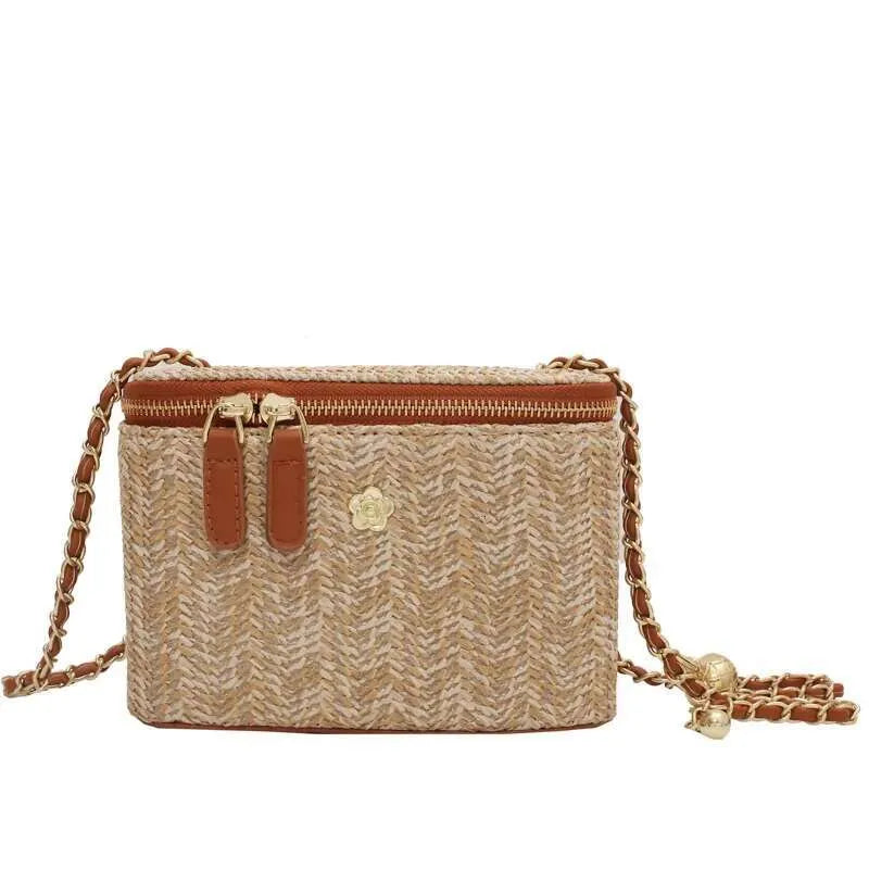 2023 Mini Straw Bucket Crossbody Bag For Women Summer Weave Women's Brand Handbags And Purses Fashion Chain Simple Shoulder Bags