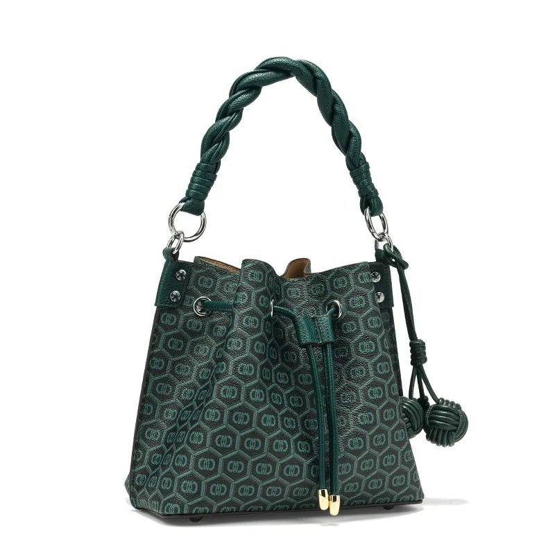 designer bag New peacock green genuine leather bucket bag simple versatile multi compartment handbag niche design hot selling womens bag