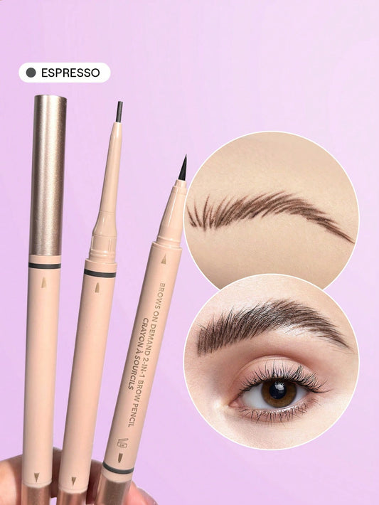 Brows On Demand 2-In-1 Brow Pencil-Taupe Waterproof Liquid Eyebrow Pen Sweat-Proof Anti-Oil Natural Brow Filling Outlining Eyebrow Cream Gel Makeup Brand Beauty Makeup Face Paint Cosmetic For Women Girls Perfect For Fall Winter Ideal For Y2K Fancy