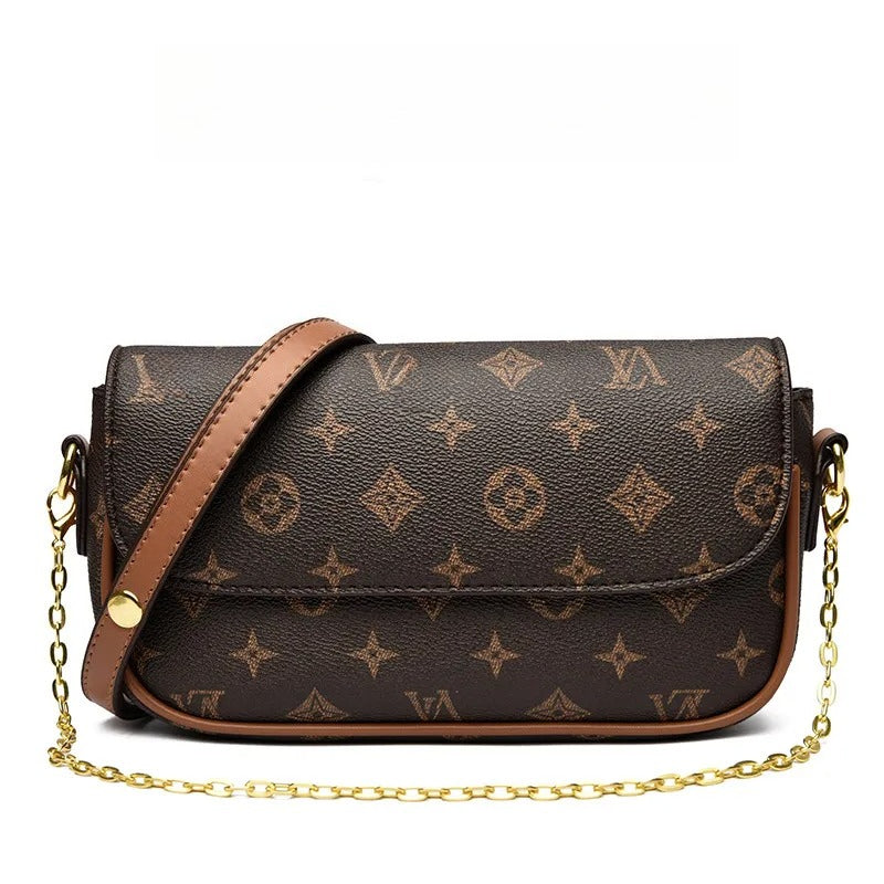 2025 New Versatile Casual Underarm Bag Classic Printed Style Handheld Small Square Bag for Women brown khaki