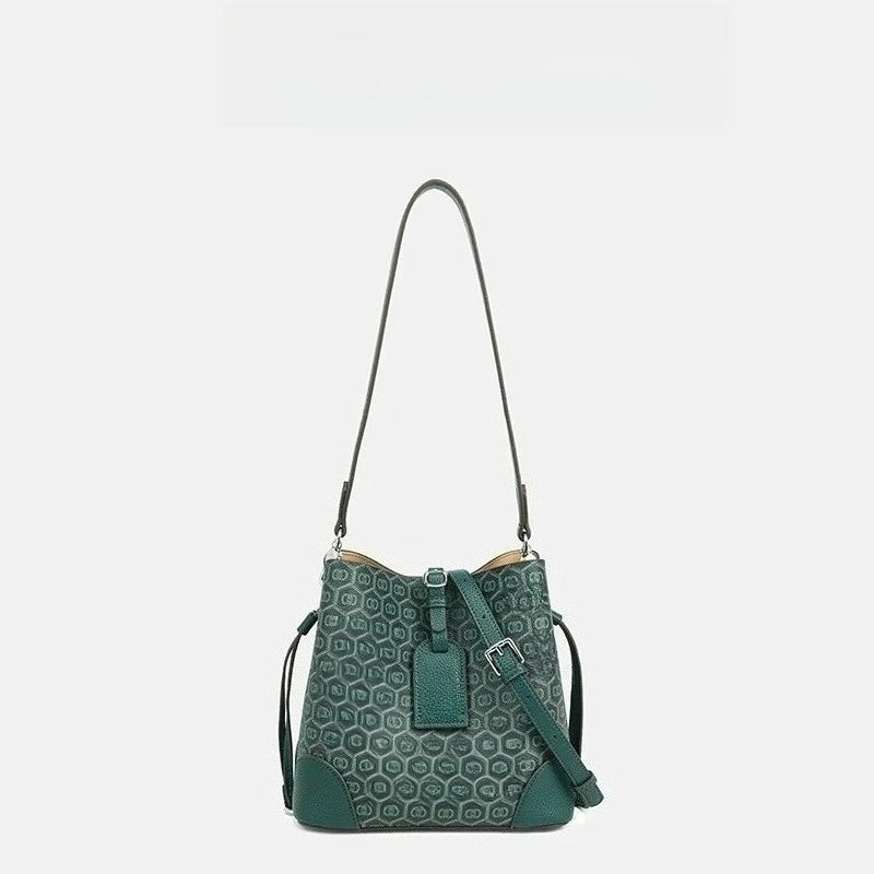 designer bag New peacock green genuine leather bucket bag simple versatile multi compartment handbag niche design hot selling womens bag