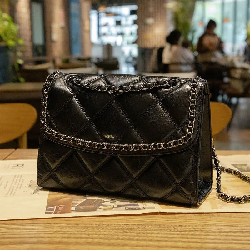 designer bag light luxury genuine leather casual tote bag high-quality vintage chain bag for woman