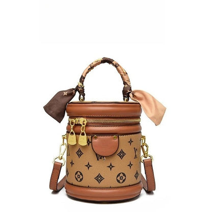 2025 Classic Printed Fashion Bucket Bag for Women Retro and Versatile Cross body Bag brown yellow