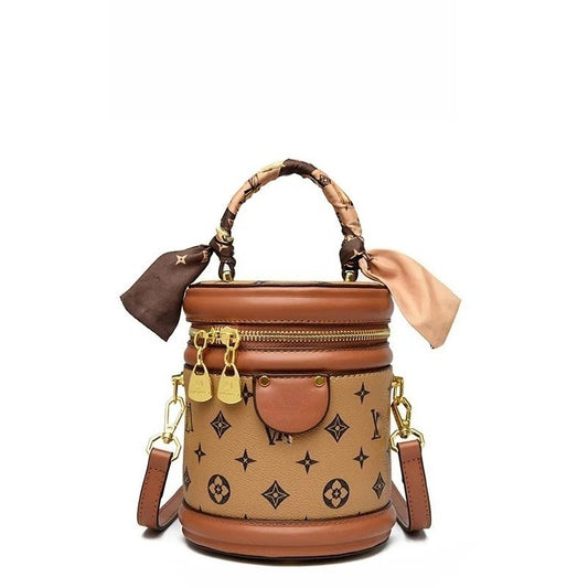 2025 Classic Printed Fashion Bucket Bag for Women Retro and Versatile Cross body Bag brown yellow