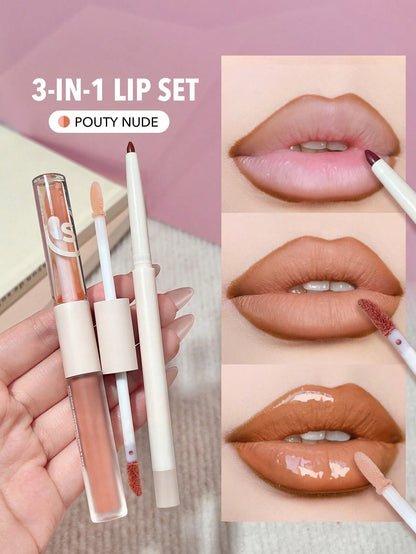 Soft 90'S Glam Lip Liner And Lip Duo Set-Moody Taupe Lip Set 3-In-1 Lip Makeup Plumping Lip Gloss Moisturizing Plant Extracts Long Lasting Liquid Lipstick Lip Makeup Brown Liquid Lipstick Brand Beauty Makeup Face Paint Cosmetic For Women Girls Per